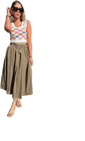 Belted Pleated Maxi Skirt