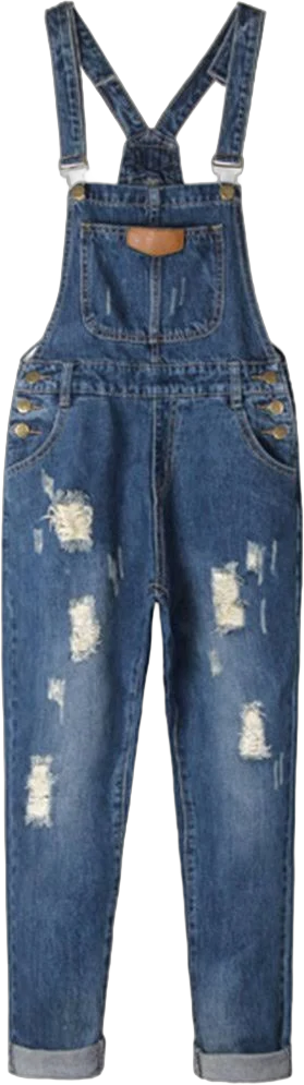 AvaCostume Women's Adjustable Strap Ripped Denim Overalls