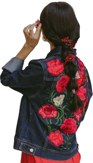 Morelia Women's Boho Vintage Mexican Floral Embroidery Denim Jacket