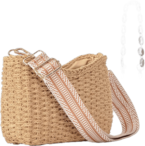 Herald Straw Crossbody Bag with Chain