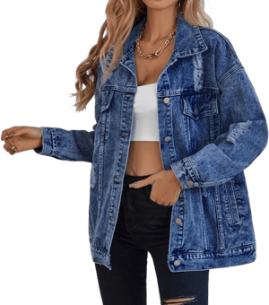 LifeShe Women's long oversized denim jacket boyfriend ripped distressed jean jackets coat