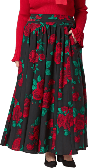 Plus Size Sweeping Rose Floral Maxi Skirt - Red