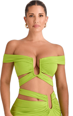 Cut-Out Off-Shoulder Crop Top in Lime