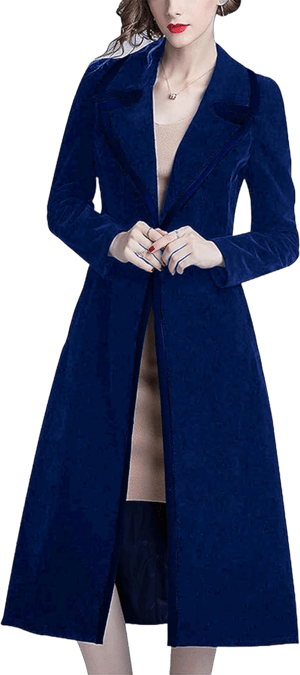 Omoone Women's Slim Notch Lapel Velvet Trench Coat Dress