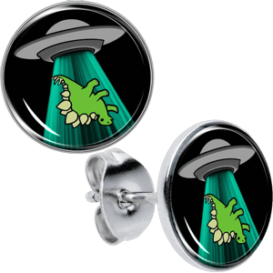 Body Candy Stainless Steel Alien UFO Dinosaur Abduction Stud Earrings Set