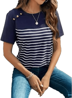 Women's Casual Round Neck Short Sleeve Striped T-shirt