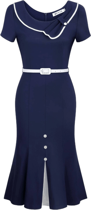 Retro 60s Sailor Collar Mermaid Dress with Belt