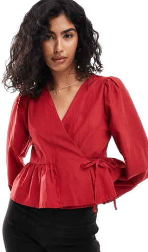 ASOS Design Wrap Swing Top with Long Sleeves