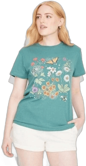 Mighty Fine Women's Colorful Floral Short Sleeve Graphic T-Shirt