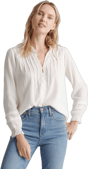 Quince Women's Organic Textured Cotton Peasant Blouse