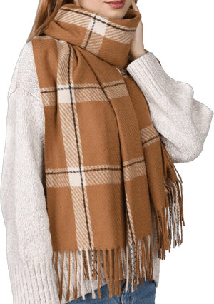 FURTALK Women's Cashmere Feel Tassel Plaid Scarf