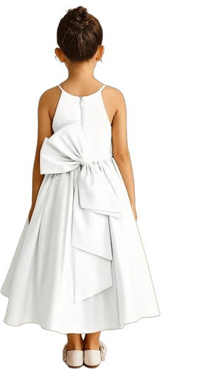 Azazie A-Line Scoop Neck Tea-Length Matte Satin Flower Girl Dress