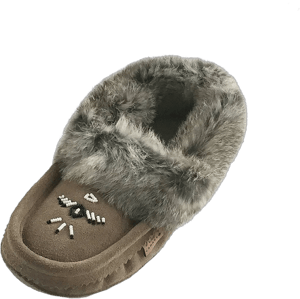 Womens Laurentian Chief Fleece Lined Real Rabbit Fur Moccasin Slippers