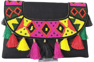 Women Boho Tassel Clutch Purse with Detachable Chain and Beadwork