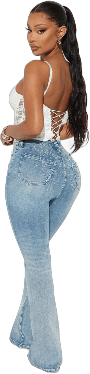 Fashion Nova Taking Flight Butterfly Embellished Stretch Flare Jeans