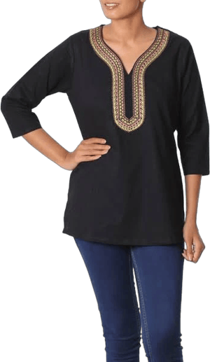 Novica Cotton Indian Tunic with Bright Abstract Embroidery