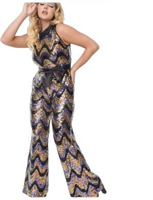 Smak Parlour Zig Zag Sequin Cowl Neck Jumpsuit