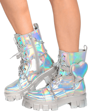 Dreamy Dazzle Holo Combat Boots with Charms and Heart Pocket