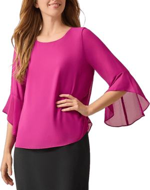 Kasper Women's Round-Neck Ruffle-Sleeve Chiffon Blouse