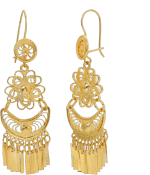 Folkicks Mexican Gold Filigree Flower Dangle Earrings