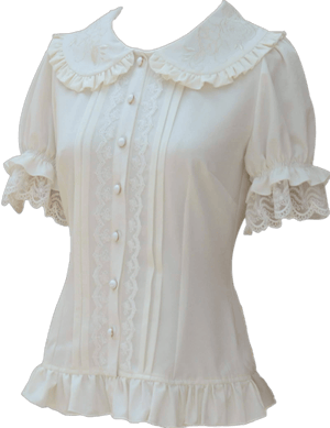 Women's Sweet Lolita Puff Sleeve Flower Embroidered Ruffle Blouse