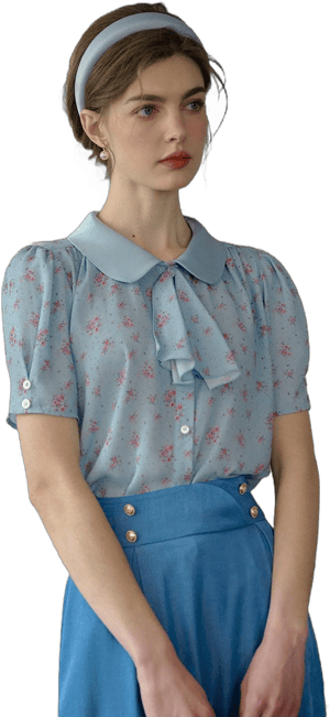 Simple Retro Marina Vintage Floral Print Blouse