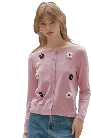 Simple Retro Amabel Round Neck Flower Cardigan