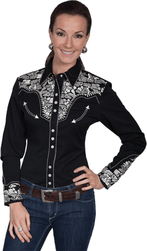 Scully Women's Floral Embroidered Western Shirt