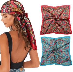 AWAYTR Silk Like Floral Square Satin Head Scarf