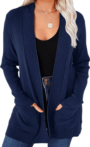 Women's Open Front Waffle Knit Cardigan with Pockets