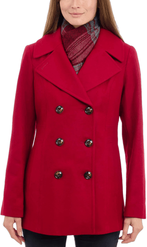 London Fog Women's Double Breasted Peacoat With Scarf