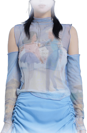 Livingroom Futuristic Doll Cutout Mesh Top