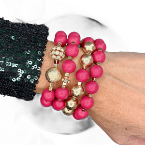 Festive Beaded Bracelets set in Red Teal and Gold with clear crystals Holidays Christmas