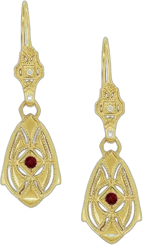 Vintage Art Deco Ruby and Diamond Filigree Earrings in Sterling Silver