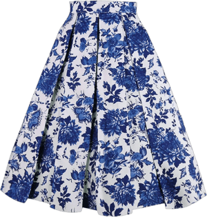 Vintage Pleated Floral A-Line Midi Skirt with Pockets