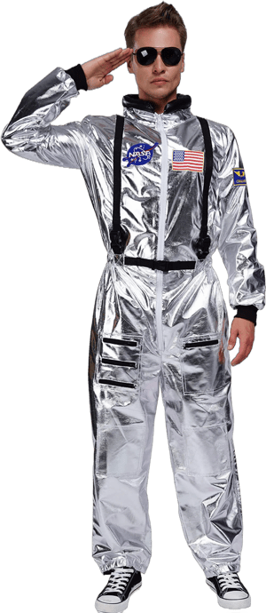 Maxim Party Supplies Men's Astronaut Costume Jumpsuit with Embroidered Patches and Pockets