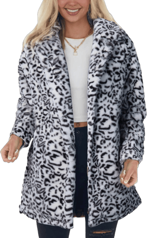 Omoone Women's Loose Faux Fur Leopard Jacket with Pockets