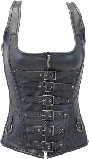 Women's Long Body Leather Corset with 6 Buckle