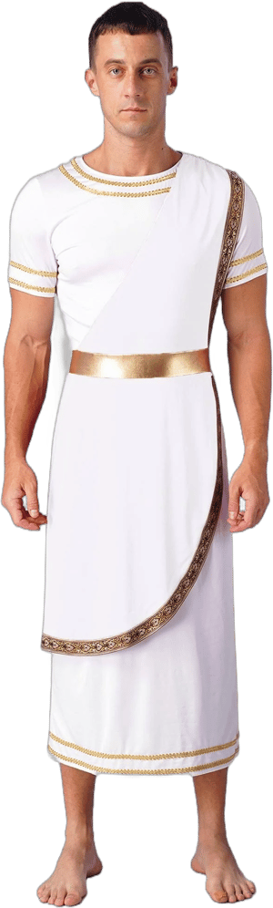 Men's Ancient Greek Toga Costume with Gold Metal Belt