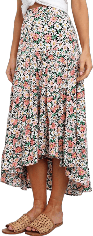 PRETTYGARDEN Women's Boho Floral Print Midi Skirt