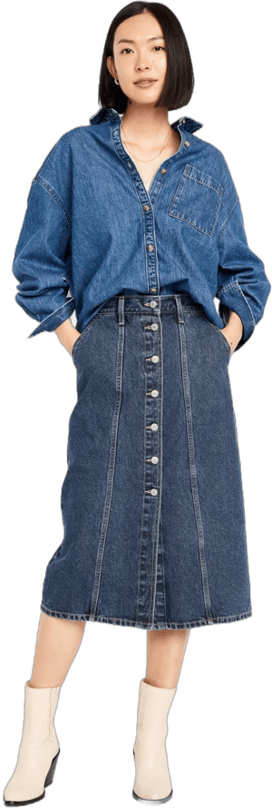 Old Navy Women's High-Waisted Jean Midi Skirt