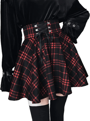 Gothic Punk Plaid High-Waisted A-Line Skirt