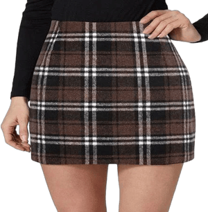 Amerteer Womens Plaid Mini Skirt Bodycon High Waist A line Pencil Skirts Fall Winter Wool Skirts Pink