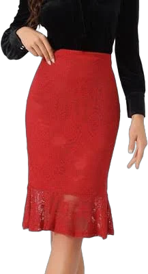 Allegra K Women's Elegant Vintage Fishtail Lace Bodycon Pencil Skirt