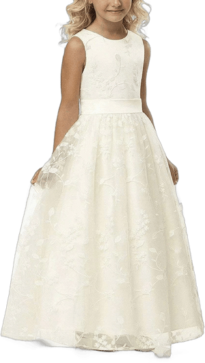 A-Line Lace Flower Girl Dress with Belt