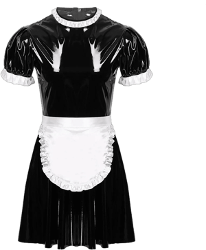 Men's Wet Look Patent Leather Sissy Maid Costume Set