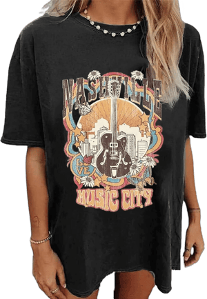 Vintage Guitar Wings Graphic Oversized T-Shirt