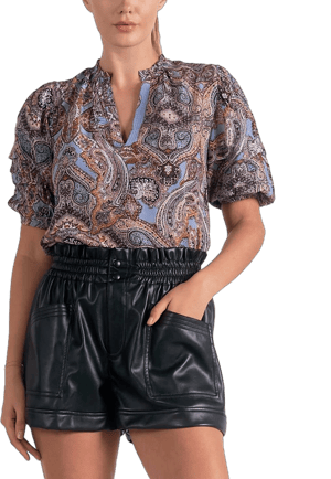 Elan Women's Paisley Puff-Sleeve Blouse