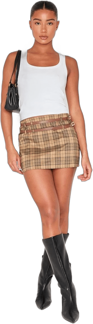 Women's Plaid Double Belt Mini Skirt