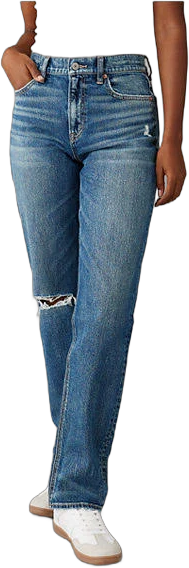 Ae Stretch Super High-Waisted Ripped Straight Jean